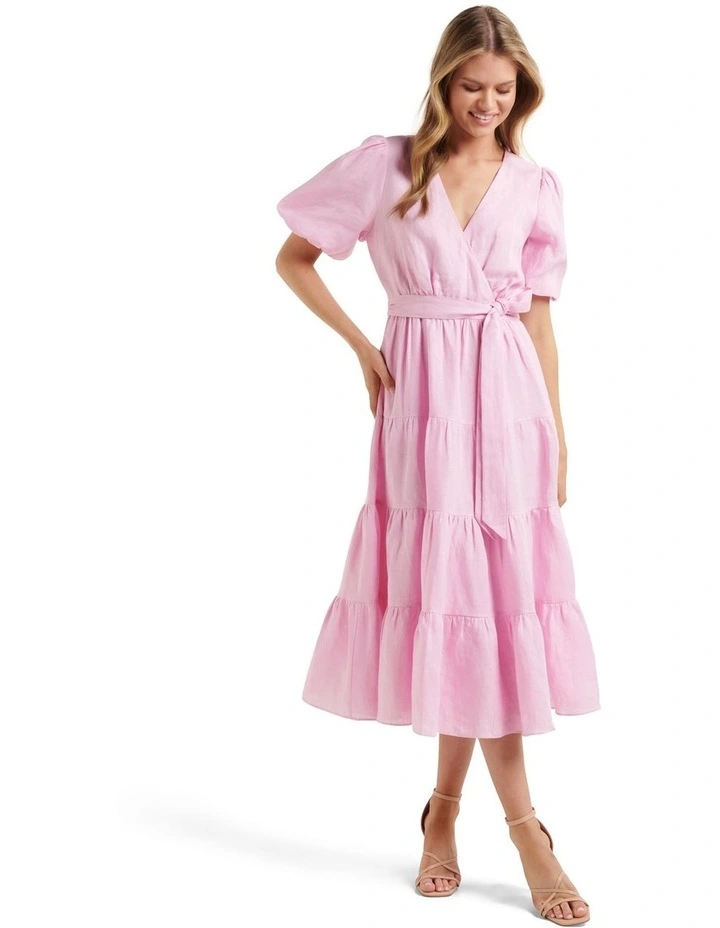 Mara Tiered Wrap Midi Dress in Pink image 1