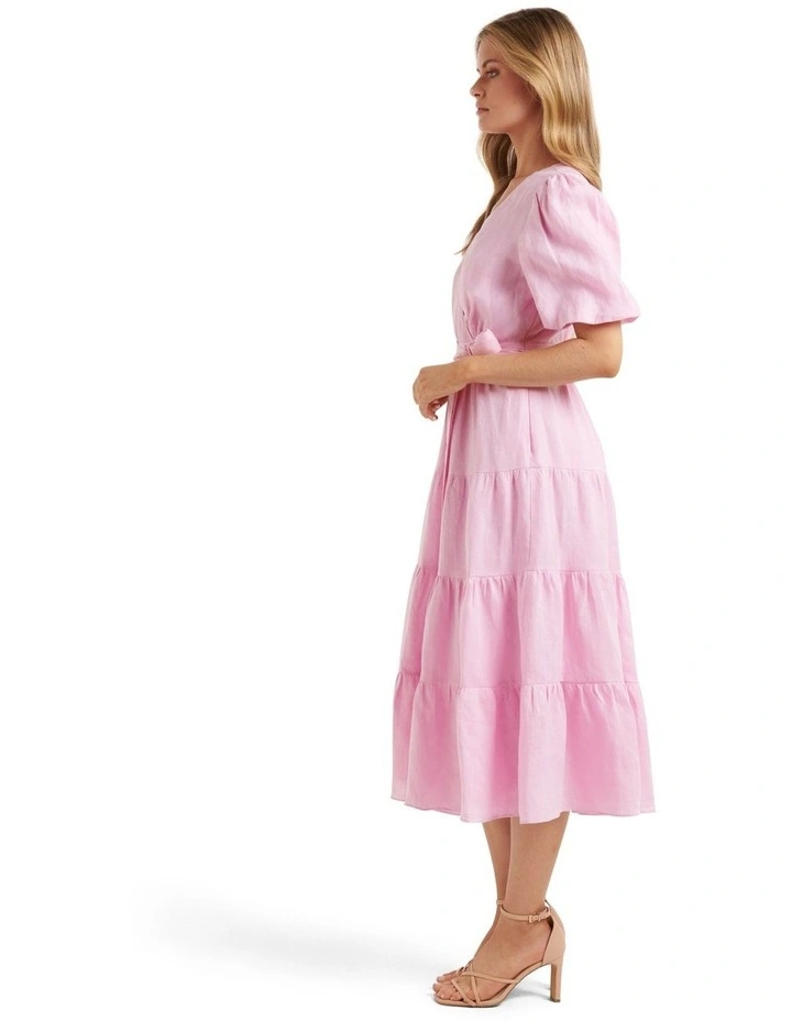 Mara Tiered Wrap Midi Dress in Pink image 3