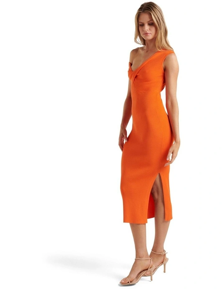 Sofia Off The Shoulder Knit Dress in Orange image 3