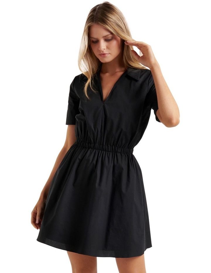 Ursula V-Neck Mini Shirt Dress in Black
