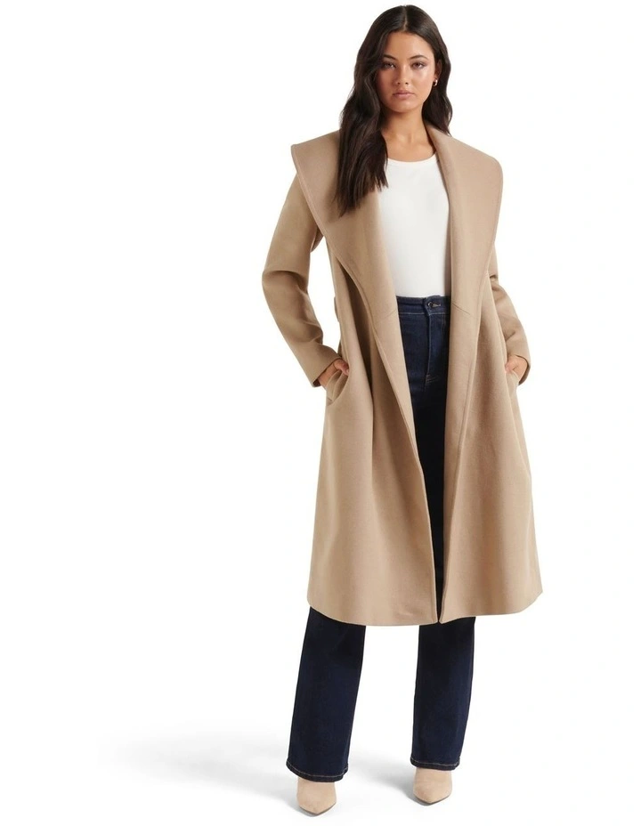 AMERI　BIG COLLAR TUCK SHOULDER COAT　キャメル 100% Cashmere Stand Collar Long Coat With Belt CA008