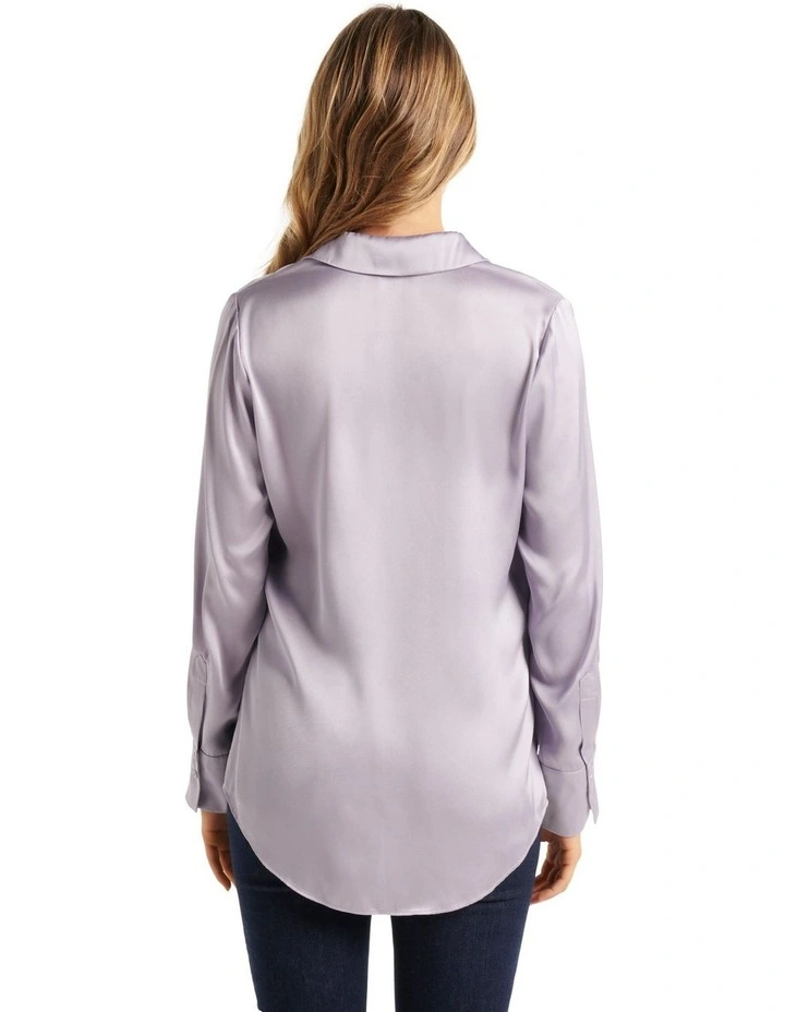 Lila Longline Satin Shirt in Purple image 2