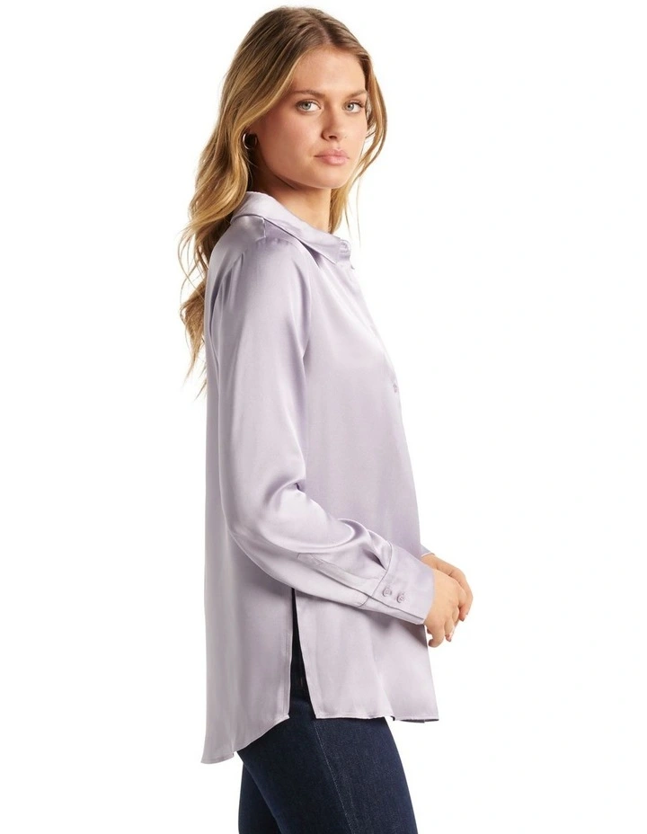 Lila Longline Satin Shirt in Purple image 3
