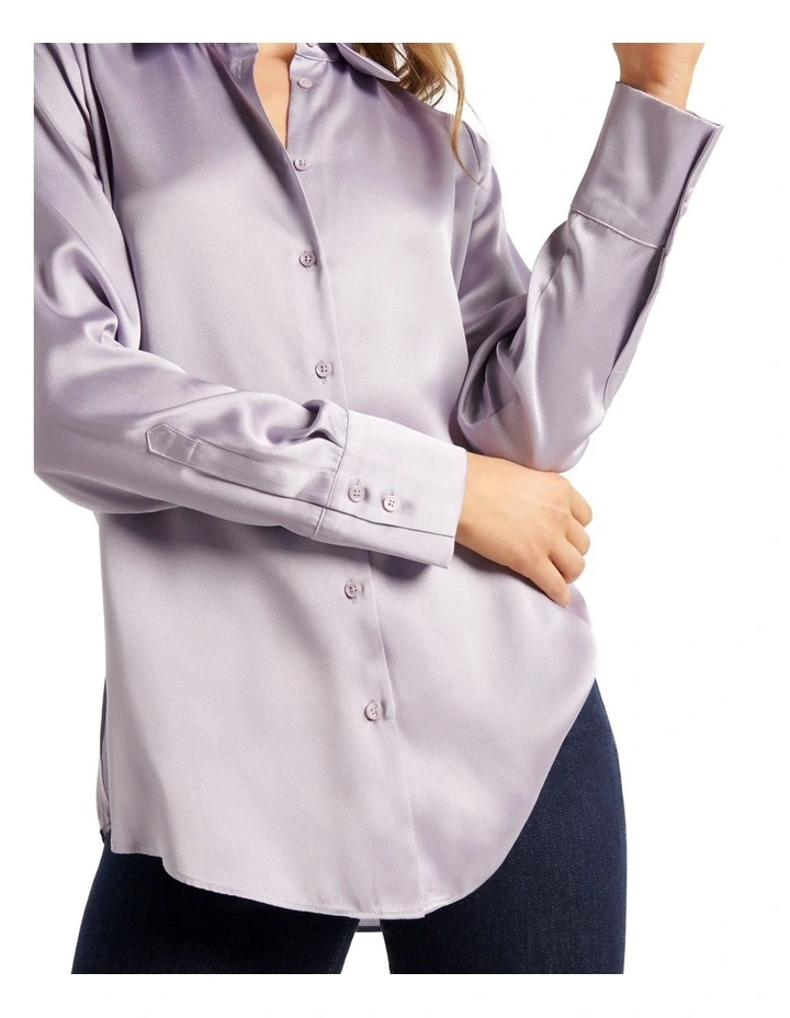 Lila Longline Satin Shirt in Purple image 4
