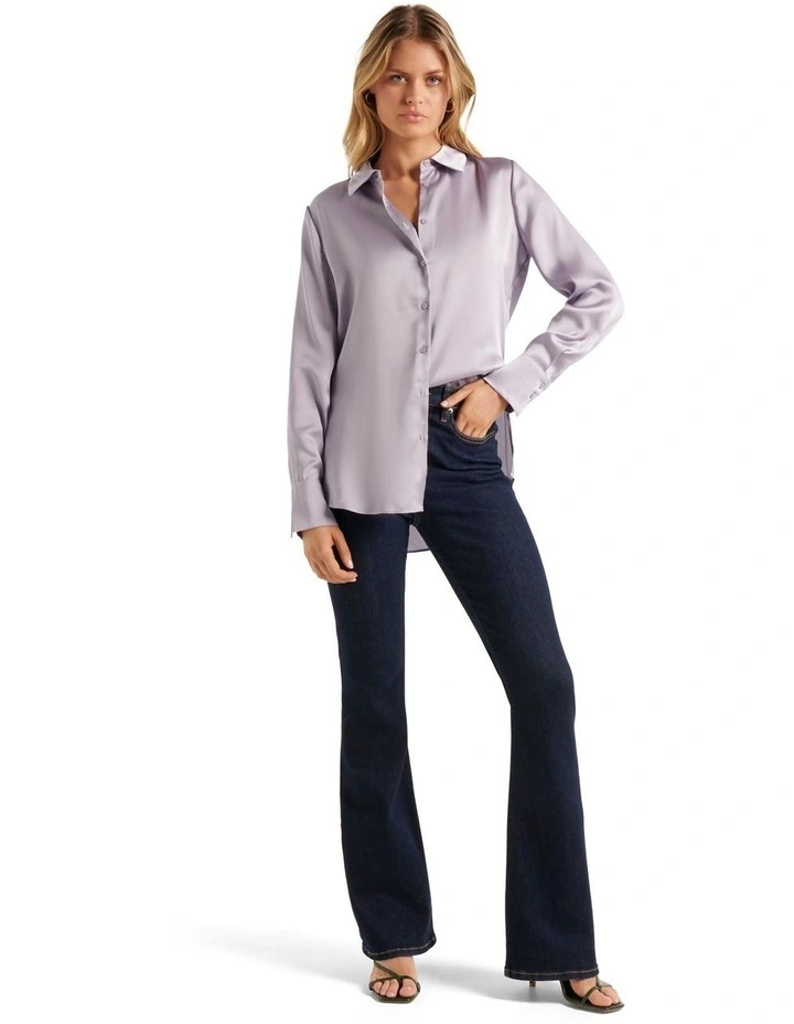 Lila Longline Satin Shirt in Purple image 5