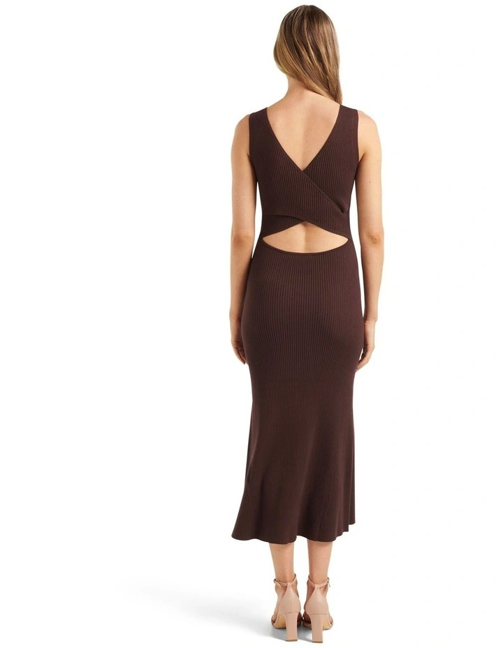 Jesse Cross Back Rib Knit Dress in Brown image 2