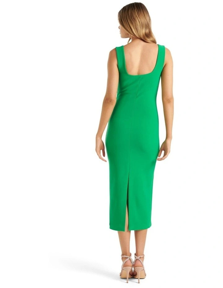 Rita Square Neck Bodycon Midi Dress In Green image 2