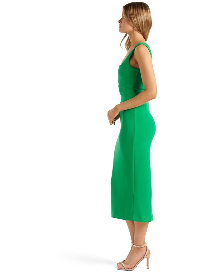 Rita Square Neck Bodycon Midi Dress In Green image 3
