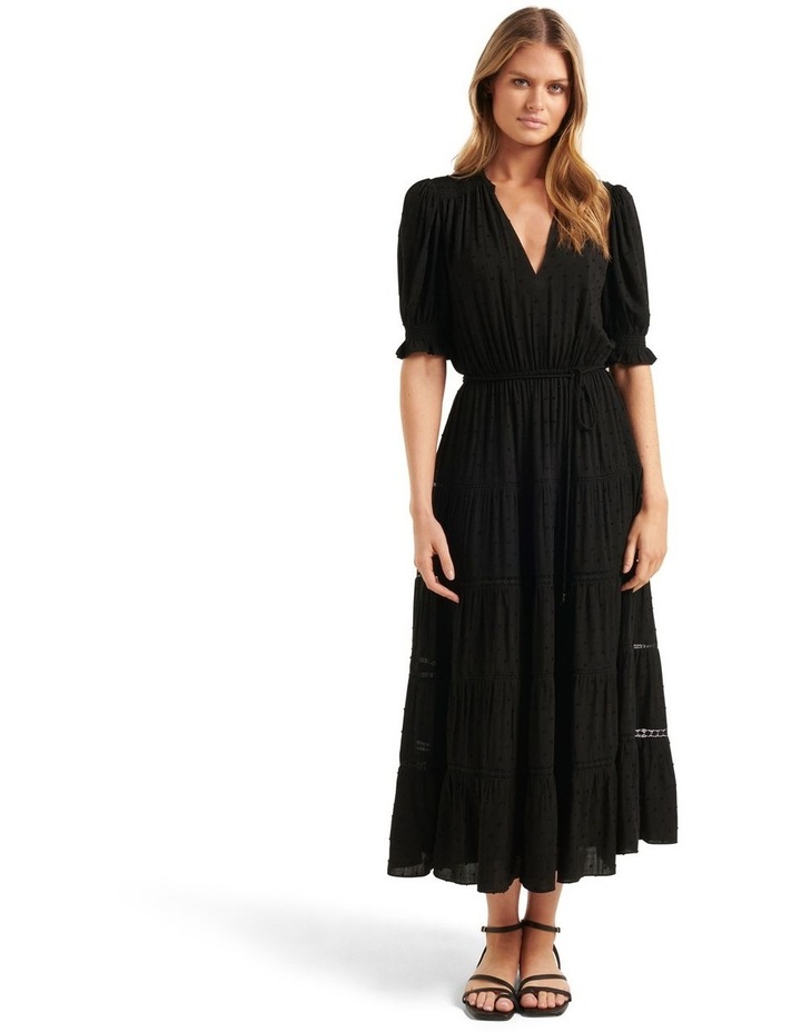 Dove Short Sleeve Shirred Shoulder Midi Dress in