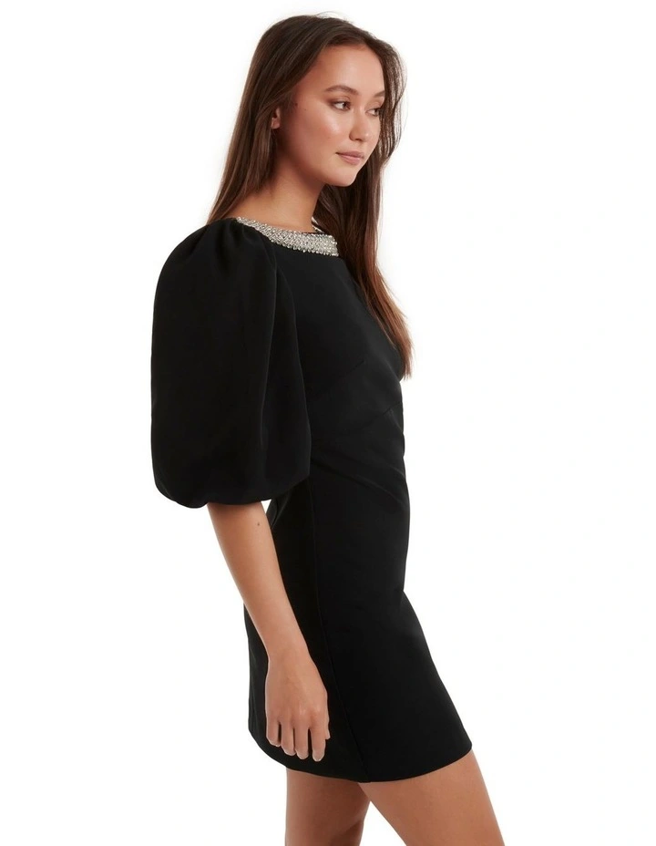 Maisie Embellished Neck Mini Dress in Black image 3