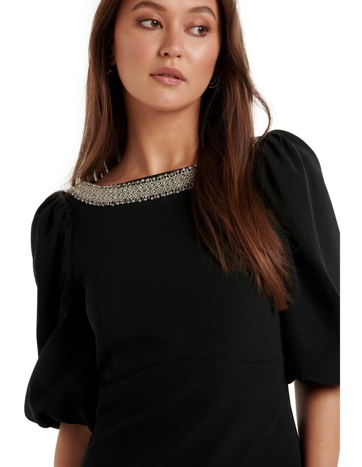 Maisie Embellished Neck Mini Dress in Black image 4