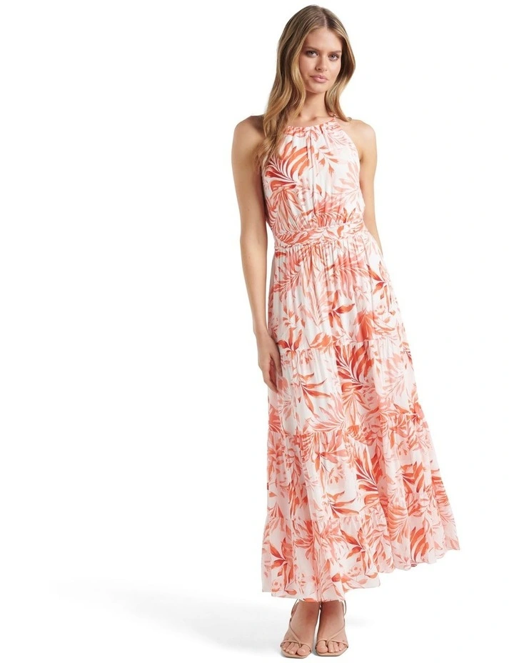 Rue Braided Strap Halter Maxi Dress in Peach image 1