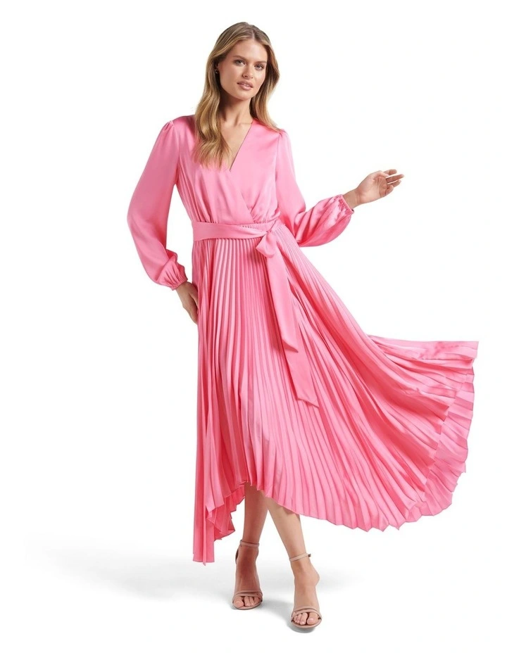 Ellery Pleated Wrap Midi Dress in Valentine Pink image 1