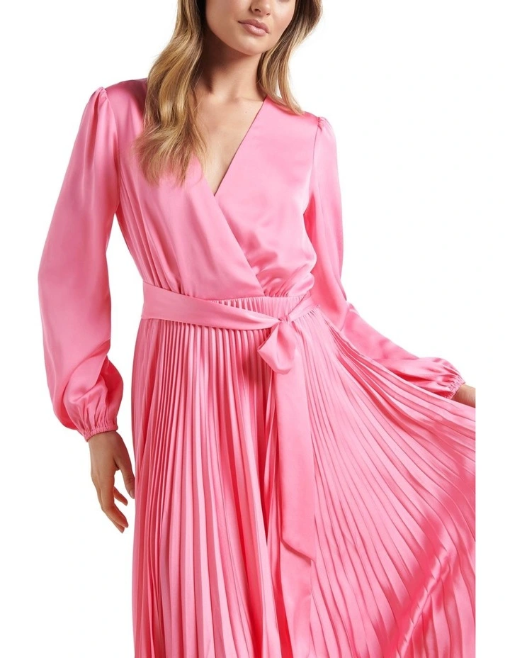 Ellery Pleated Wrap Midi Dress in Valentine Pink image 4