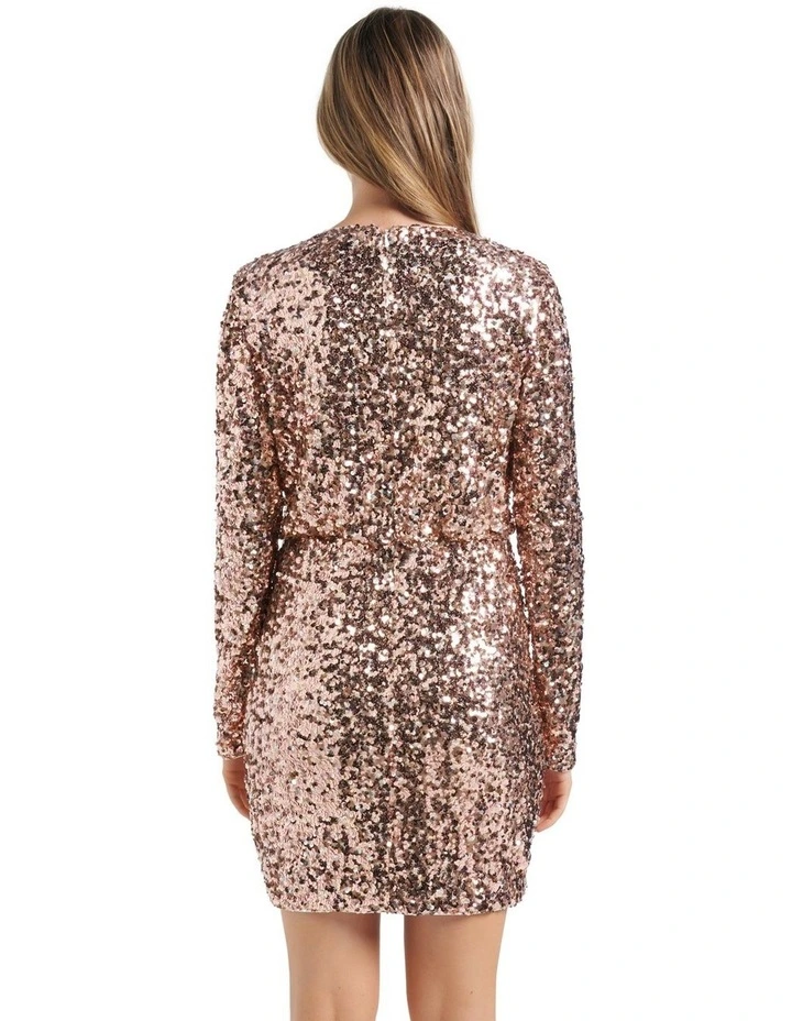 Jagger Sequin Ruched Mini Dress in Bronze image 4