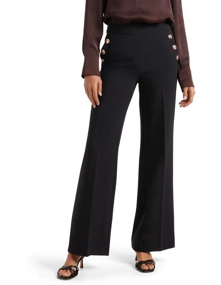 Megan Button Wide Leg Pants in Black image 1