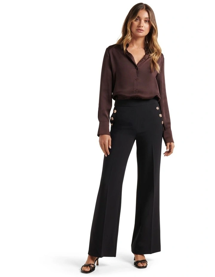 Megan Button Wide Leg Pants in Black image 5