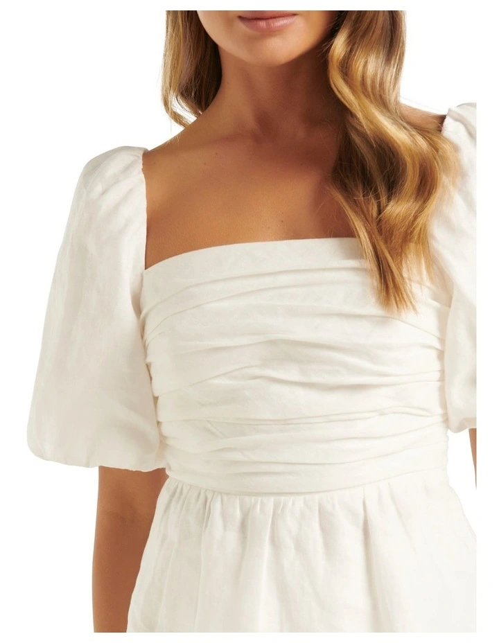 Rory Linen Puff Sleeve Blouse in White image 4