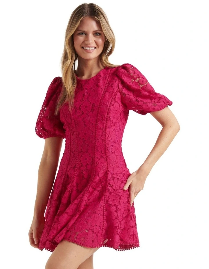 Milly Lace Trim Mini Dress in Bright Rose image 1