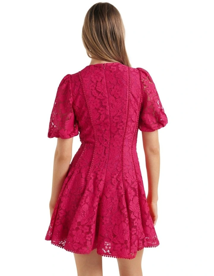 Milly Lace Trim Mini Dress in Bright Rose image 2