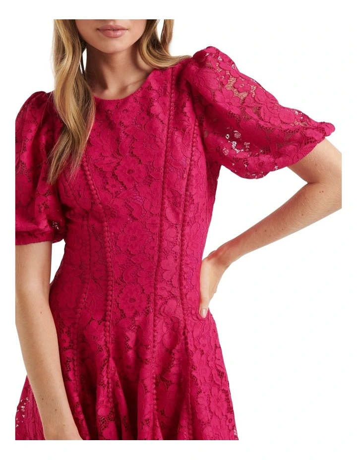 Milly Lace Trim Mini Dress in Bright Rose image 4