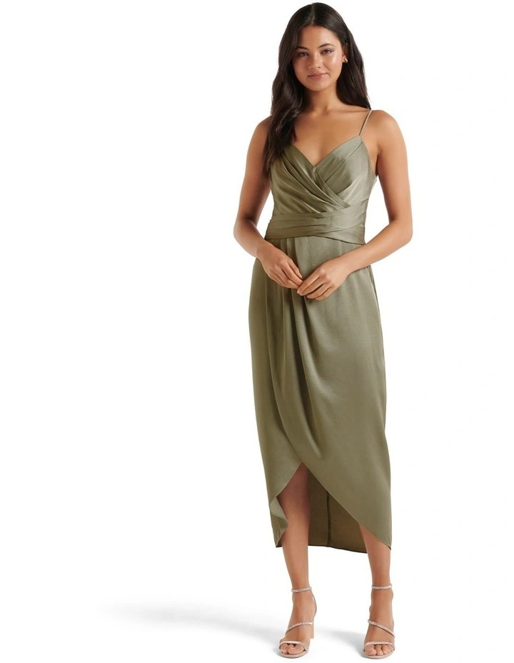 Amanda Drape Satin Midi in Green image 1