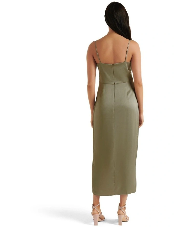 Amanda Drape Satin Midi in Green image 2