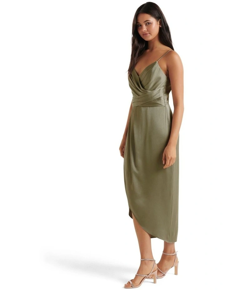 Amanda Drape Satin Midi in Green image 3