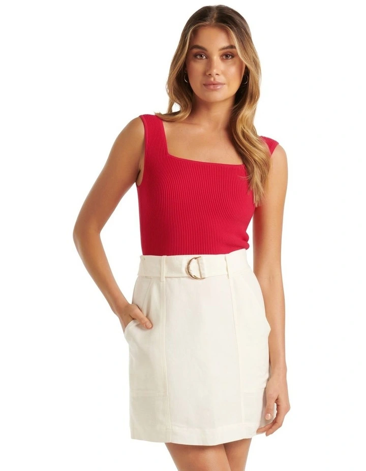 Bobbie Square Neck Knit Tank Top In Red image 1