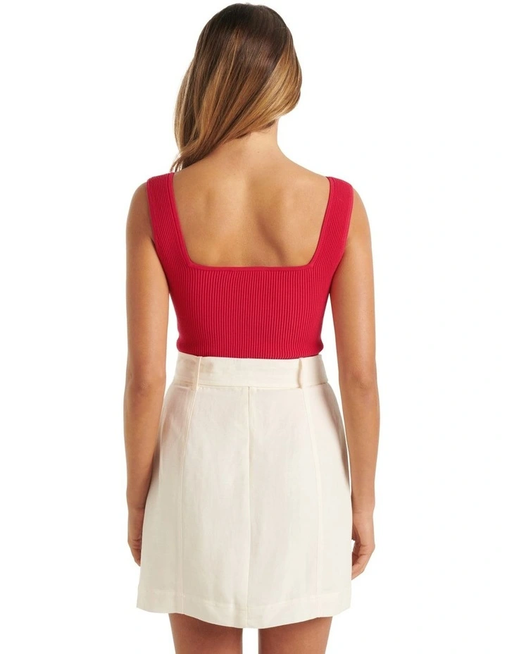 Bobbie Square Neck Knit Tank Top In Red image 2