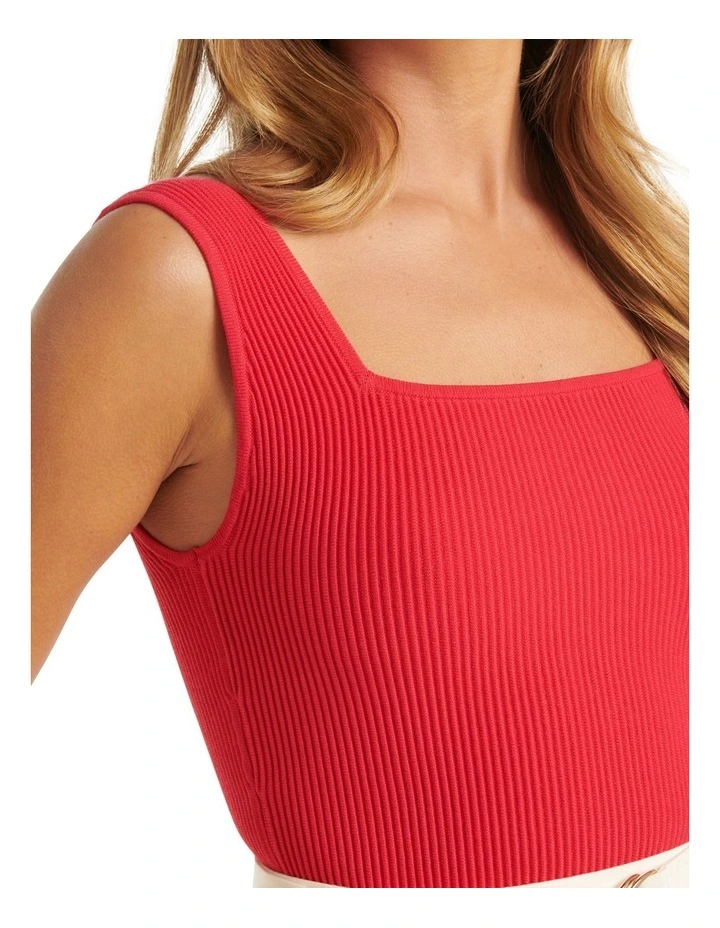 Bobbie Square Neck Knit Tank Top In Red image 4