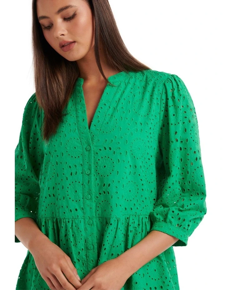 Forever New Gina Broderie Smock Dress in Green MYER