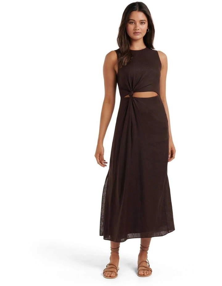 Maeva Knot Cut Out Midi Dress in Dark Chocolate image 1