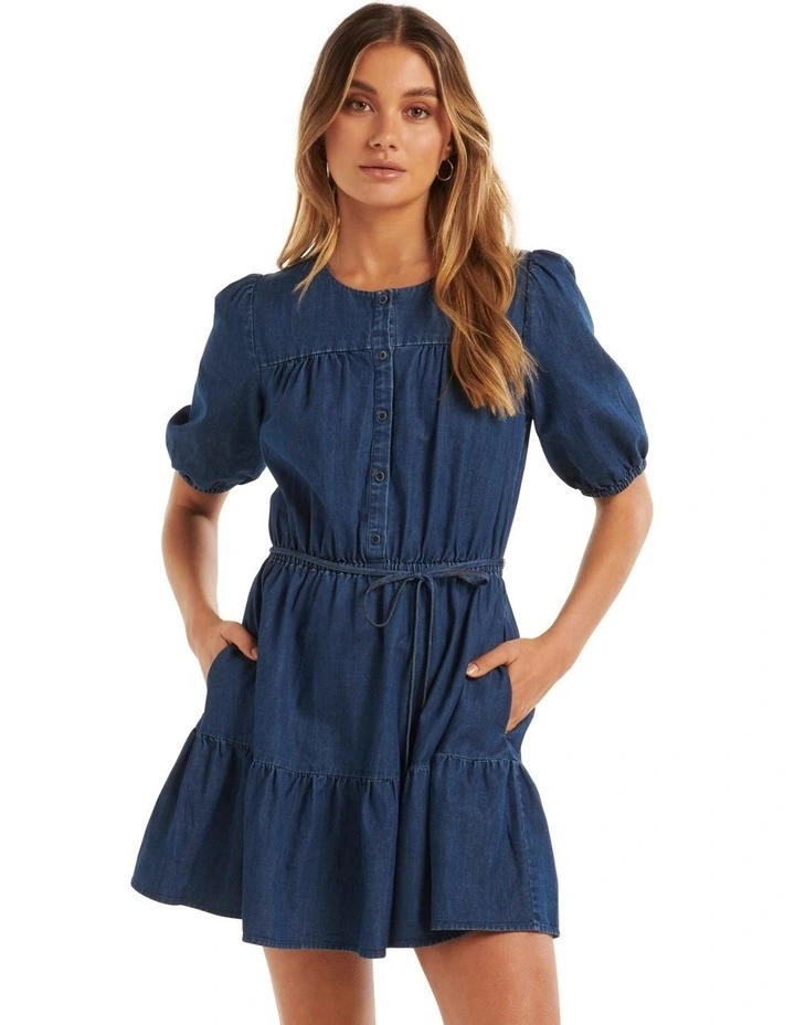 Regina Denim Smock Dress in Dark Wash image 1
