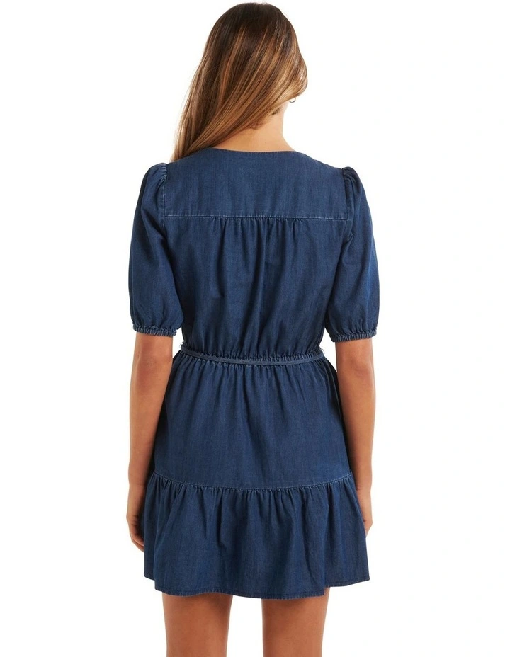 Regina Denim Smock Dress in Dark Wash image 2