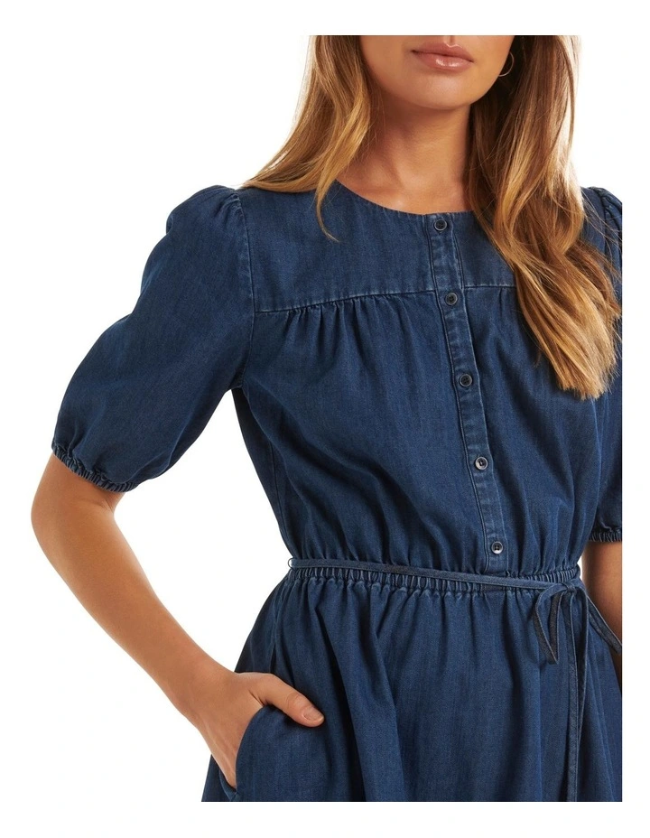 Regina Denim Smock Dress in Dark Wash image 4