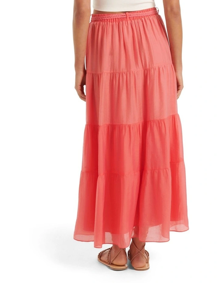 Maia Tiered Belted Midi Skirt in Pink image 2