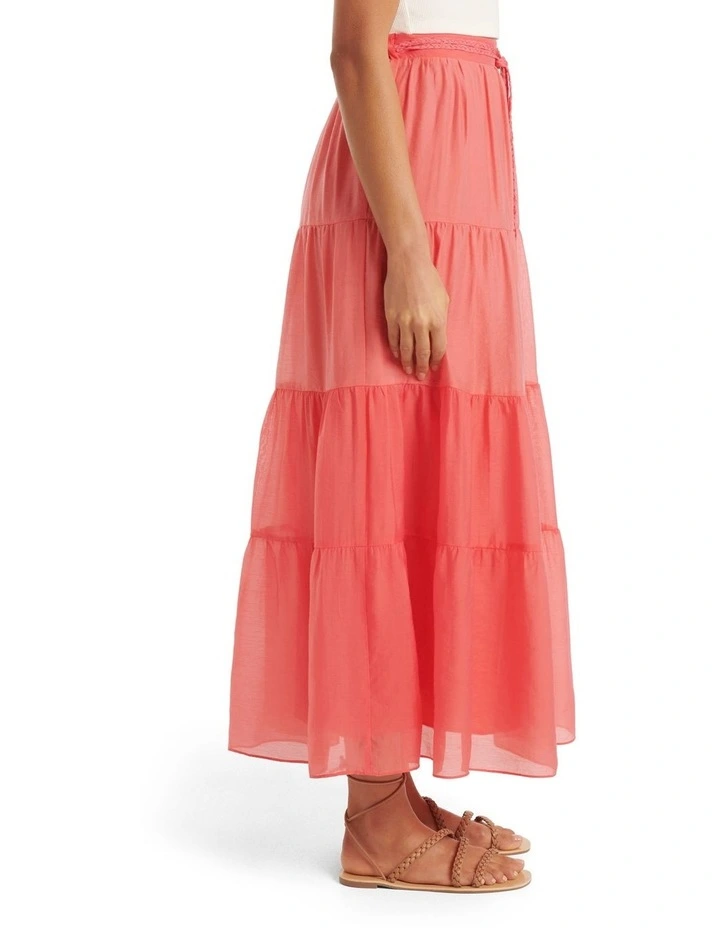 Maia Tiered Belted Midi Skirt in Pink image 3