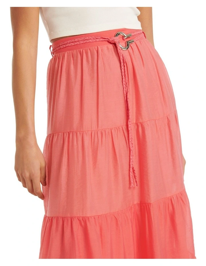 Maia Tiered Belted Midi Skirt in Pink image 4