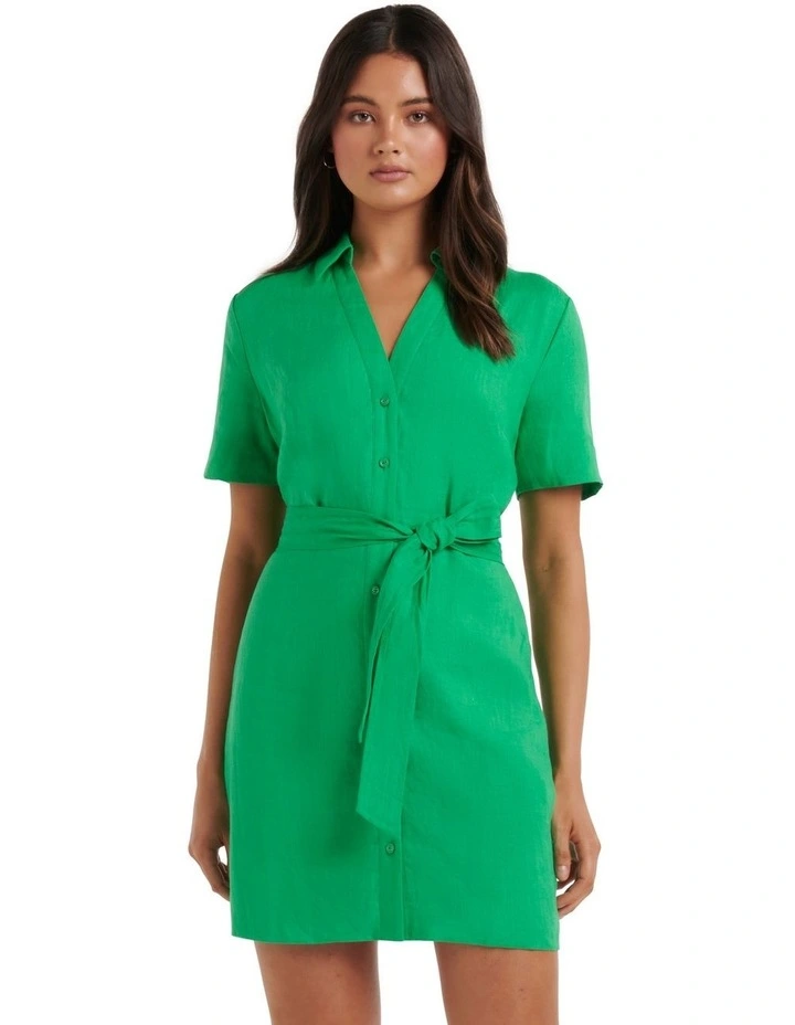 Flossy Mini Linen Shirt Dress in Energetic Jade image 1