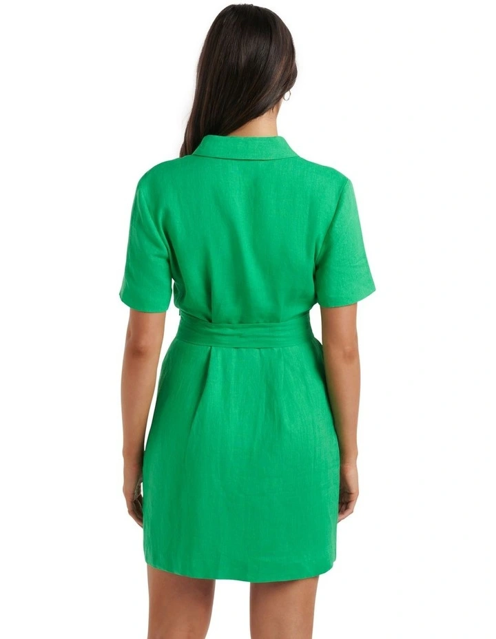 Flossy Mini Linen Shirt Dress in Energetic Jade image 2