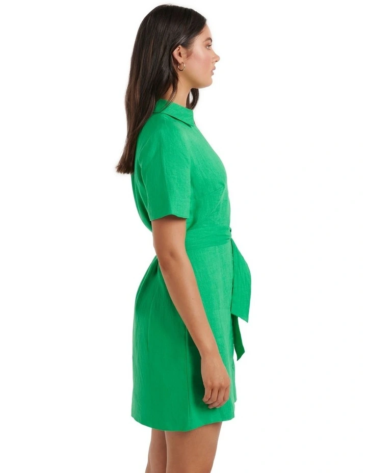 Flossy Mini Linen Shirt Dress in Energetic Jade image 3