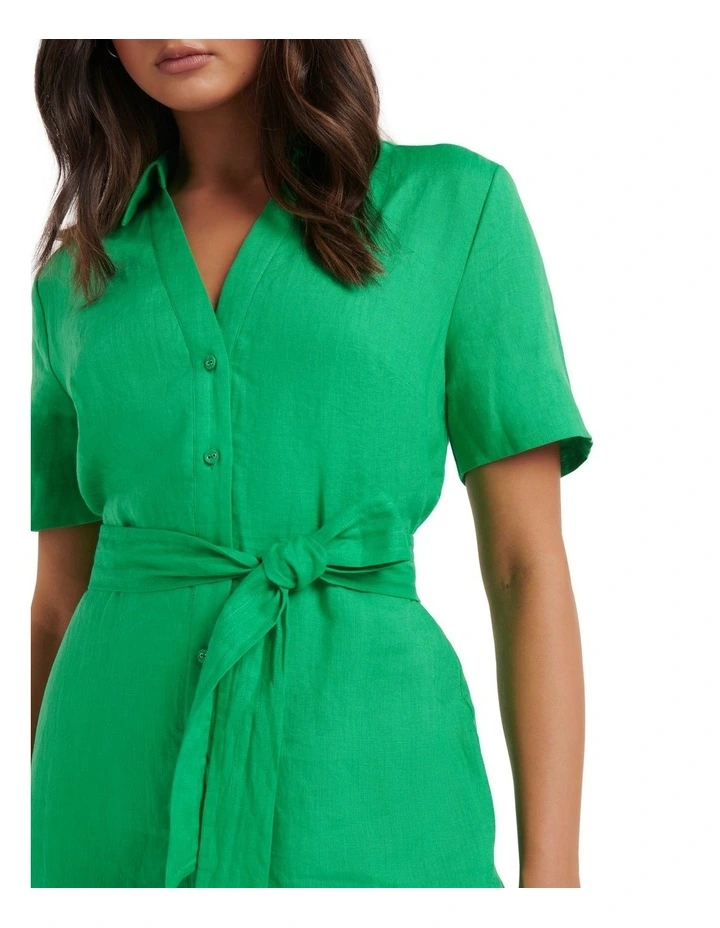 Flossy Mini Linen Shirt Dress in Energetic Jade image 4