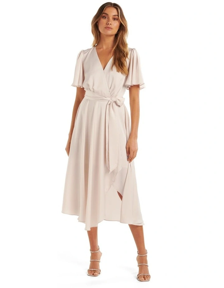 Mona Flutter Sleeve Midi Dress in Pink image 1