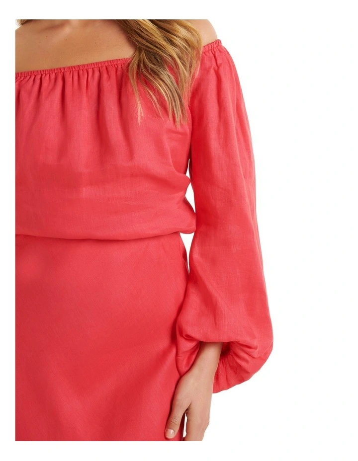 Giselle Linen Bardot Top In Raspberry Pink image 4