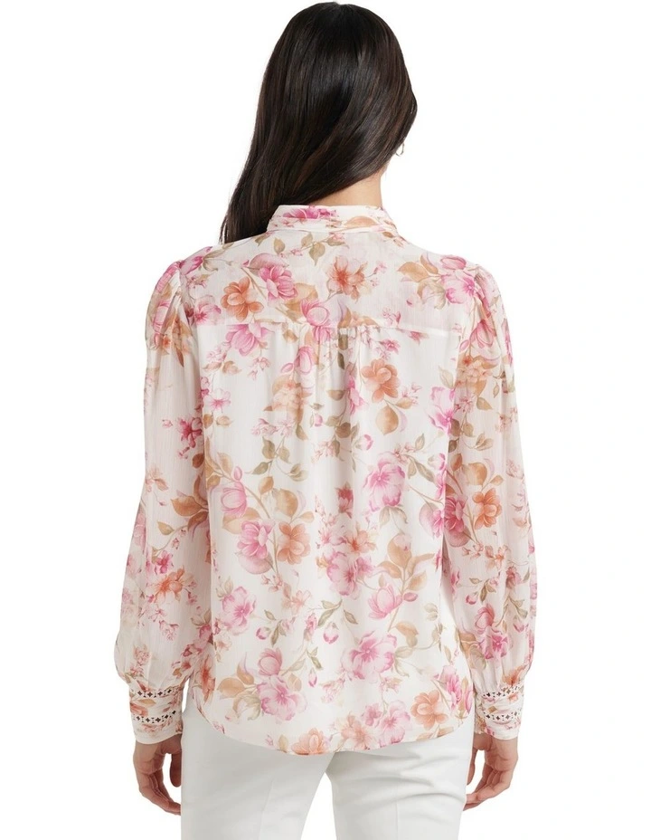 Fifi Printed Trim Spliced Blouse in Pink Holland Floral image 2