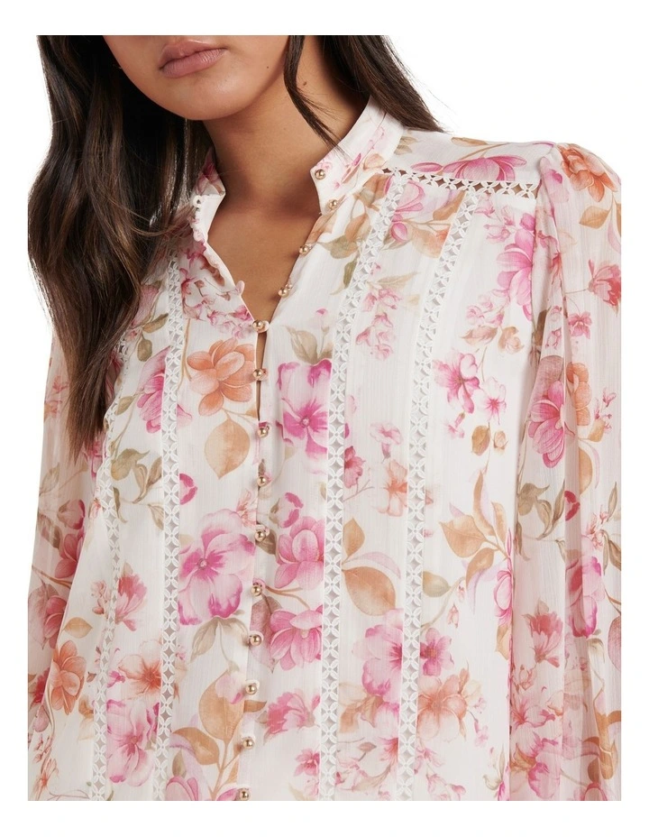 Fifi Printed Trim Spliced Blouse in Pink Holland Floral image 4