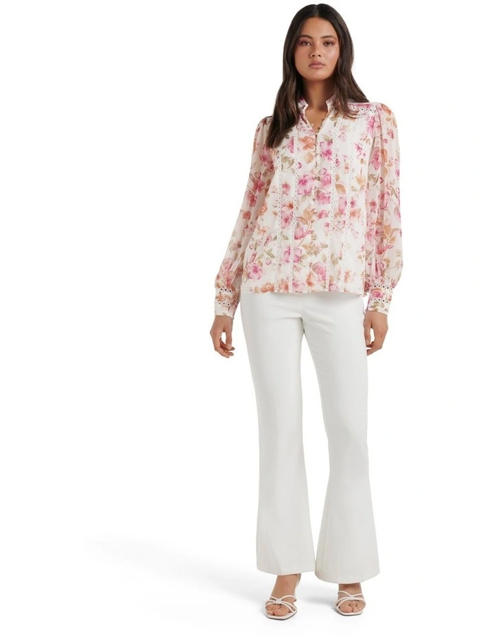 Fifi Printed Trim Spliced Blouse in Pink Holland Floral image 5