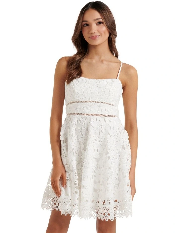 Martha Lace Prom Mini Dress in White image 1