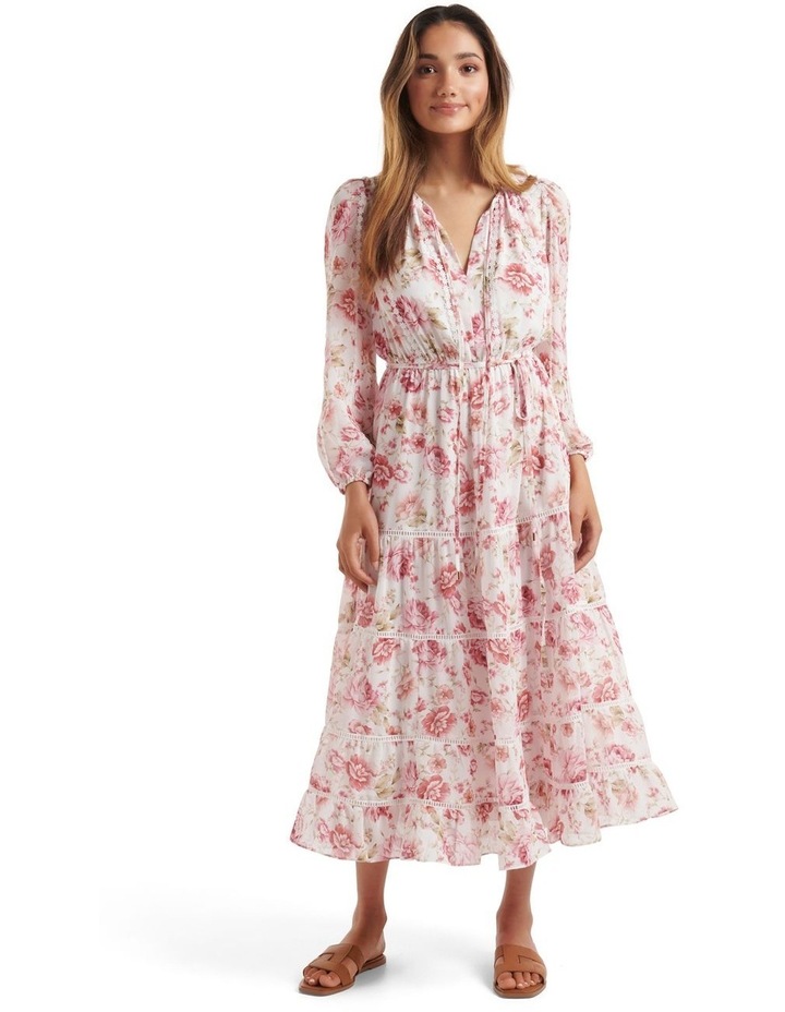 Bridget Tiered Lace Trim Midi Dress In Red